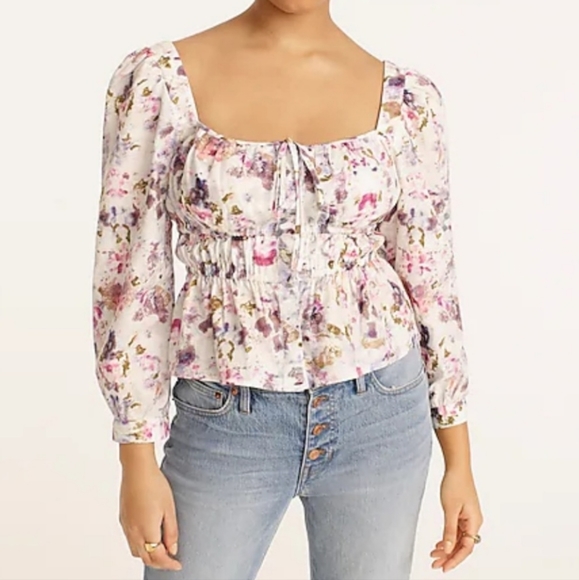 Flora Obscura x J Crew Floral 100% Cotton Cinched Waist Top size 00 - Picture 2 of 13